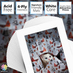 Mat Board Center, Pack of 50, 5x7 for 4x6 White Mats - Acid Free, 4-ply Thickness, White Core - for Pictures, Photos, Framing