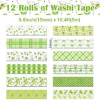 12 Rolls Greenery Washi Tape, Martini Bow Lemon Masking Tape, Checkered Martini Glass Decorative Sticker for Summer Party Afternoon Tea Scrapbook Journal DIY Craft Gift Wraps 16.4FT