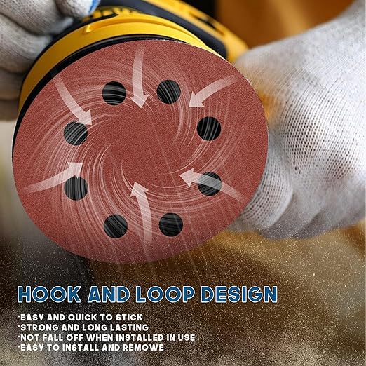 5 Inch 8 Hole Sanding Discs, 150 PCS 240 Grit Hook and Loop Sandpaper, Round Aluminum Oxide Sand Paper Discs for Random Orbital Sander