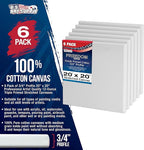 U.S. Art Supply 20 x 20 inch Stretched Canvas 12-Ounce Triple Primed, 6-Pack - Professional Artist Quality White Blank 3/4" Profile, 100% Cotton, Heavy-Weight Gesso - Acrylic Pouring, Oil Painting