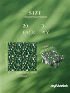 Premium Designer Paper Napkins, 3-Ply 6.5 x 6.5-inches Fold Disposable Decorative Winter Guest Christmas Holly Green Festive New Year Tree Party Lunch Dinner Napkin (20, Festive Green)
