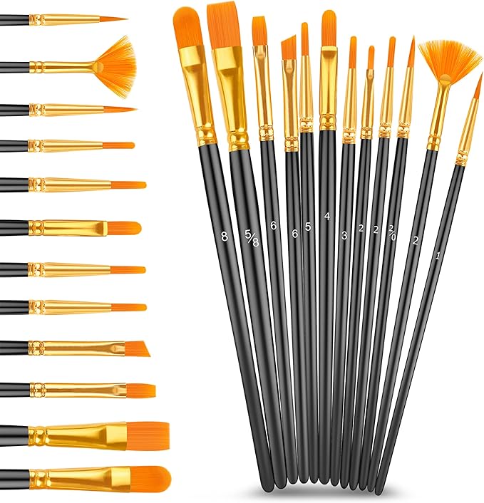 Acrylic Paint Set With 12 Brushes, 24 Colors (59ml, 2oz) Art Craft Paints for Adults Artists Beginners Painters, Canvas Halloween Pumpkin Ceramic Wood Rock Painting Art Supplies (Metallic)