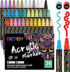 Betem 36 Colors Dual Tip Acrylic Paint Pens Markers, Premium Acrylic Paint Pens for Wood, Canvas, Stone, Rock Painting, Glass, Ceramic Surfaces, DIY Crafts Making Art Supplies