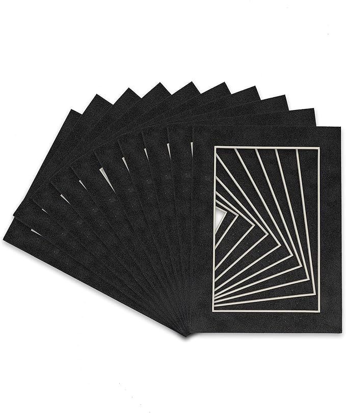 Pack of 25 Acid Free 8.5x11 Mats Bevel Cut for 7x9 Photos - Dark Grey Suede Precut Matboards For Pictures, Photos, Framing - 4-ply Thickness