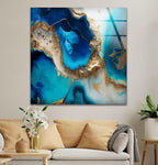 My Photostation.com 43Wx27H'' Blue Alcohol ink Glass Wall ArtTempered Glass Printing Wall Decor Large Wall Art Wall Hangings