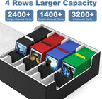 Mlikero Card Deck Case, 2400+ Trading Card Storage Box with 10 Colorful Dividers and 4 Foam Stoppers, Leather Magnetic Closure Commander Deck Box Fit for MTG, TCG (4 Rows, Black&Grey)