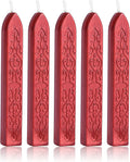 Yoption 5Pcs Sealing Wax Sticks, Vintage Totem Fire Manuscript Flashing Wine Red Wax Seal Sticks with Wicks, Sealing Wax for Wax Seal Stamp