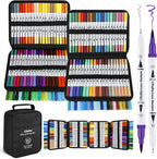 Ohuhu Markers for Adult Coloring Books No Bleeding 160 Colors Water-based Dual Tips Fineliner & Brush Coloring Markers for Kids Adults Beginners Drawing Pens for Journaling Lettering - Maui - White