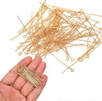 150pcs 18K Gold Filled Eye Pins Non Tarnish Craft Earring Bracelet Jewelry Making Accessories Supplies (30mm (1.18in), Gold-Eye Pin)