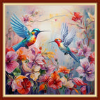 Dooxvey Cross Stitch Kit for Adults Beginners - Stamped Needlepoint Embroidery Pattern - Hummingbird Couple 18x18 Inch 11CT