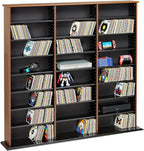 Prepac 3 Column Tall Cabinet Media Storage, Triple Width Wall, Cherry/Black