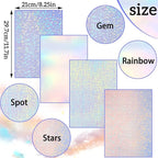 36 Sheets A4 Holographic Paper Sticker Transparent Waterproof Self Adhesive Film 11.7 x 8.3 Inches (Gem, Dot, Colorful, Star)
