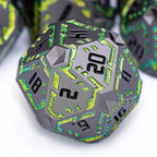 Metal DND Sci-fi Dice Set 7PCS Stripe Polyhedral Dice for Dungeons Dragons RPG Role Playing Game, Glitter D and D Dice with Gift Box D6 D8 D10 D12 D20 (Black&Green Yellow)