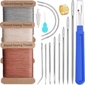 Upholstery Repair Kit, Thread Repair Sewing Kit and Upholstery Needle, 3 Colors 0.55mm Waxed Thread with 8 Pcs Heavy Duty Leather Needles for Hand Stitching, Canvas & Quilting
