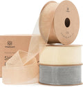 Vitalizart Organza Sheer Ribbon 1 inch x 30 Yd Cream White Rose Gold & Silver Handmade Fabric Ribbons for Gift Wrapping Christmas Tree Crafts Bows Wedding Invitations Wreaths Wrap