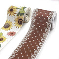 2 Rolls 10 Yard Thanksgiving Fall Wired Ribbon for Crafts Wreath Bow Making Sunflower Dot Ribbon Autumn Harvest Burlap Ribbon for Wrapping Thanksgiving Party Home Decoration 2.5''