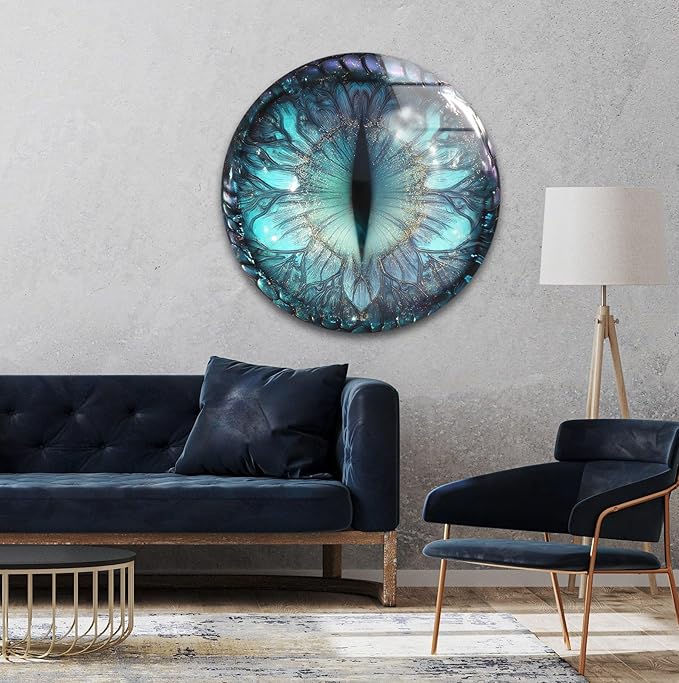 My Photostation.com 24''(60cm) Diameter Mystical Dragon Eye Round Glass Wall Art Tempered Glass Printing Wall Decor Large Wall Art Wall Hangings
