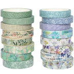 YUBX Spring Washi Tape Set 16 Rolls Flowers Printed Embellishment Green Decorative Masking Tapes for Arts, DIY Crafts, Journals, Planners, Scrapbook, Wrapping