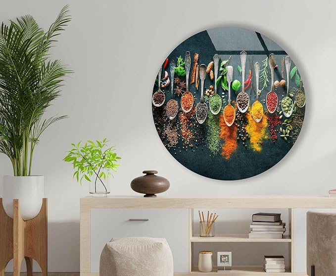 My Photostation.com 27.5''(70cm) Diameter Colorful Herbs Round Glass Wall Art Tempered Glass Printing Wall Decor Large Wall Art Wall Hangings