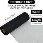 TONIFUL 2 Rolls 10 Inch Black Decorative Mesh Ribbbon Rolls, Fabric Mesh for Mesh Wreath Supplies, Front Door Wreath Crafts Tree Decor Christmas NewYears Halloween Decoration (10 yds/roll)