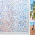 rabbitgoo Rainbow Window Privacy Film Decorative Stained Glass Diamond Pattern Window Sticker with Iridescent Tint Non-Adhesive Static Cling for Home Office Crystal Pattern, 23.6 x 157.4 inch