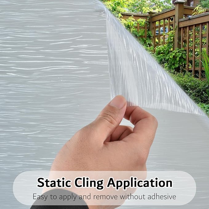 VELIMAX Frosted Window Privacy Film Non Adhesive Window Cling Removable Glass Covering Clear Water Opaque Window Film for Home Anti UV 35.4x118 inches