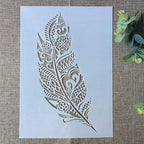 TIAMECH A4 Mandala Feather Stencil for Painting on Wood Reusable Big Feather Layering Stencil DIY Scrapbook Coloring Decorative Size 8.3 x 11.7inch Template