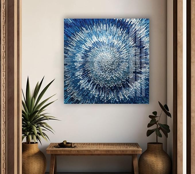 My Photostation.com 28Wx18H'' Abstract Blue Textured Glass Wall ArtTempered Glass Printing Wall Decor Large Wall Art Wall Hangings