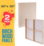 U.S. Art Supply Unfinished Cradled Wood Panels for Painting, 2 Pack of 30x30 inch - Gallery Birch Wooden Canvas Boards 1-1/2" Deep - Mixed-Media Craft, Acrylic, Oil, Encaustic, Paint Pouring