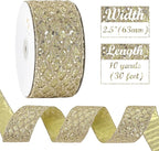 HUIHUANG Champagne Glitter Wired Ribbon for Christmas Tree 2.5 inch Champagne Gold Diamond Mesh Ribbon for Tree Decoration, Wreaths, Garland, Gift Wrapping, Bows Making, Home Decor -10 Yards