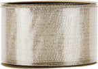 MEEDEE Champagne Gold Wired Ribbon - 2.5 Inch Horizontal Stripes Polka Dot Christmas Ribbon Organza Sheer Glitter - 25 Yards for Christmas Tree, Wreath Bow