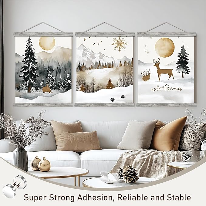 Artmag Magnetic Poster Hanger Frame, 20x28 20 x 30 20x26 Light Wood Wooden Magnet Canvas Artwork Print Poster Hangers Frames Hanging Kit (Grey, 20")