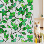 Window Privacy Film Stain Glass Window Film Rainbow Window Film Window clings Non-Adhesive Reusable Decorative for Room (Frosted Greenery Leaf, 35.4 x 78.7 in)