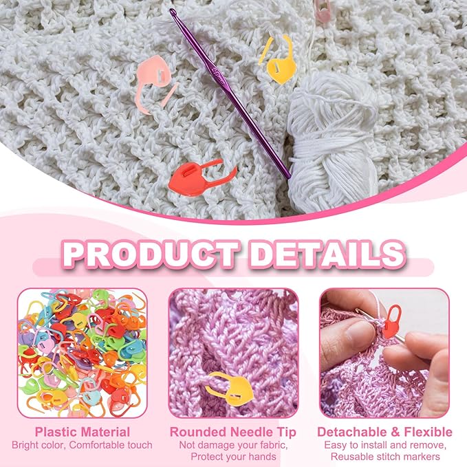 uxcell 200pcs Stitch Markers for Crocheting, Heart Shaped Crochet Marker Needle Clip Counter for Knitting Clothing Tag DIY Craft,Purple