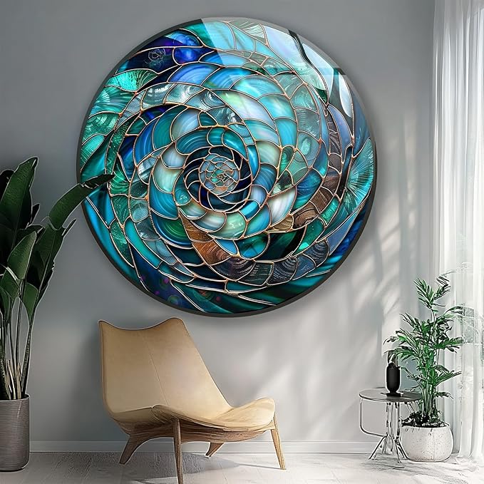 My Photostation.com 31.5''(80cm) Diameter Ocean Vortex Spiral Round Glass Wall Art Tempered Glass Printing Wall Decor Large Wall Art Wall Hangings