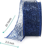 CT CRAFT LLC Sparkling Glitter Mesh Wired Ribbon 2.5" x 20 Yards Blue Navy for Christmas Home Decor Bow Gift Wrapping DIY Crafts Wreath