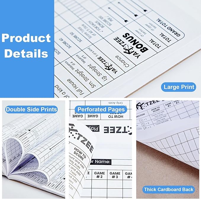 PlayDice Perforated Yahtzee Score Pads: 120 Easy Tear Off Score Sheets, Large Print, Compatible with Yardzee and Yahtzee Games (6x9-120 Pages)