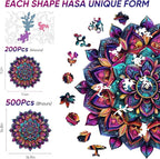 Wooden Jigsaw Puzzles, Mandela Wooden Puzzles for Adults 200 Pcs, 11.2'' x 11.4'' Luxurious Shaped Wood Puzzle, Beautiful Package, Best Gift for Adults and Kids, Family Game