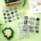 Whaline 5 Sheet St. Patrick's Day Clear Stamps Wreath Shamrock Lucky Words Silicone Transparent Stamps Border Stamp Cards for Irish DIY Crafts Card Making Scrapbooking Embossing Album Decor