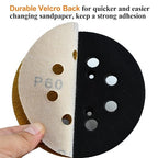 5-Inch 8-Hole Hook and Loop Sanding Discs 60-Grit Random Orbit Sandpaper, 50-Pack