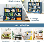 Toy Storage Organizer, 2-Tier Kids Bookshelf, 5 Cube Kids' Bookcases, Cabinets & Shelves, Wooden Toy Organizers, Small Book Shelf for Bedroom, Playroom, Classroom, Nursery (Blue, 3-Tier)