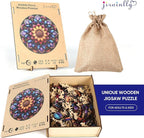 Wooden Puzzles for Adults, Mandala Jigsaw Puzzles 200 Piece, Unique Shapes Family Reunion Puzzle, Exquisite Packaging, Best Gift for Adults and Kids, Family Game, 11.2x11.2 in