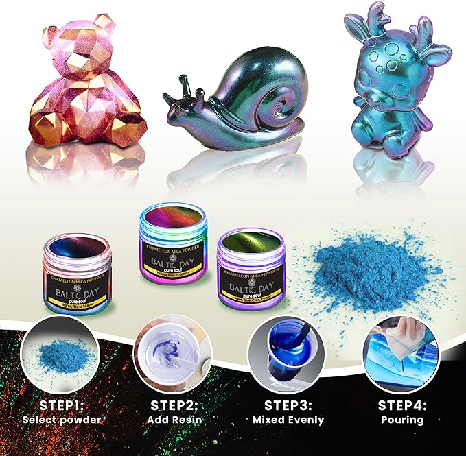 Chameleon Mica Powder, 28 Jars of Color Shift Mica Powder Set - Color Shifting Mica for Epoxy Resin, Tumbler - Chrome Pigment for Nails, Painting, Slime - Chameleon Pigment - Holographic Mica Powder