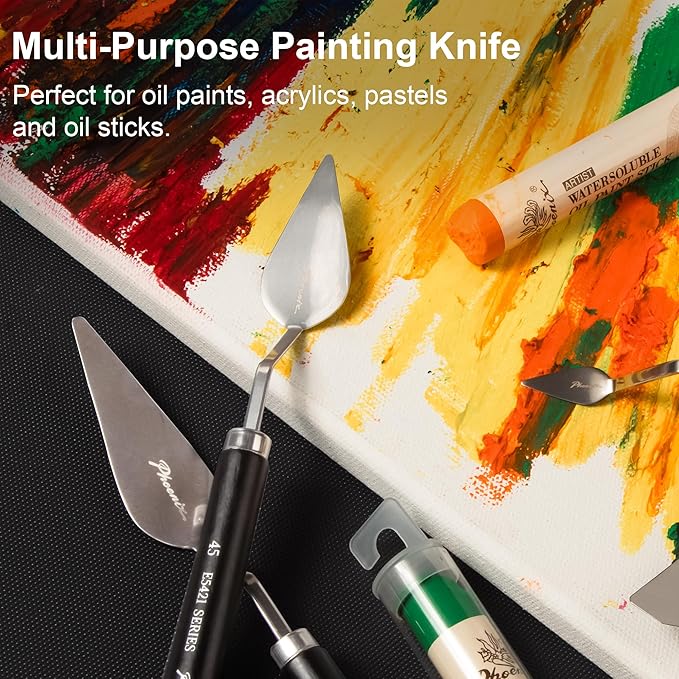 PHOENIX High Flexible Palette Knife Set, 8 Pieces Stainless Steel Painting Knives (31,33,34,42,43,44,46,51) Art Knife with Wood Handle, Paint Spatula for Oil Acrylic Paint