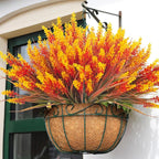 20 Bundles Artificial Plants Outdoor Fake Monkey Grass with Flowers (Fall Red)