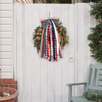 Large Patriotic Star Ribbon Bow for Wreath, Red White Buffalo Plaid Fabric Ribbons Set Assorted Lace Ribbon 4th of July Clip-On Wreath Sash Ribbons Bundle for Patriotic Indoor Outdoor Decor