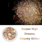 Renfio Opal Chunky Glitter, 1.75oz/50g Gold Glitter, Dreamy High Sparkle Glitter for Crafts Holographic Fine Glitter Mix Iridescent Glitters Flake for Resin Nails Art Hair DIY Snow - Golden Sunshine