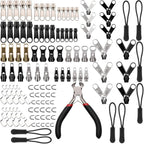 Maosifang 205-Piece Zipper Repair Kit with Zipper Install Pliers, Pull Tabs for Clothing, Bags, Jackets, Luggage, Backpacks, Purses - Black and Silver