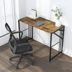 35 inch Small Folding Computer Desk, Writing Gaming Computer Desk for Small Spaces, No Assembly Required Home Office Tale, Rustic Brown