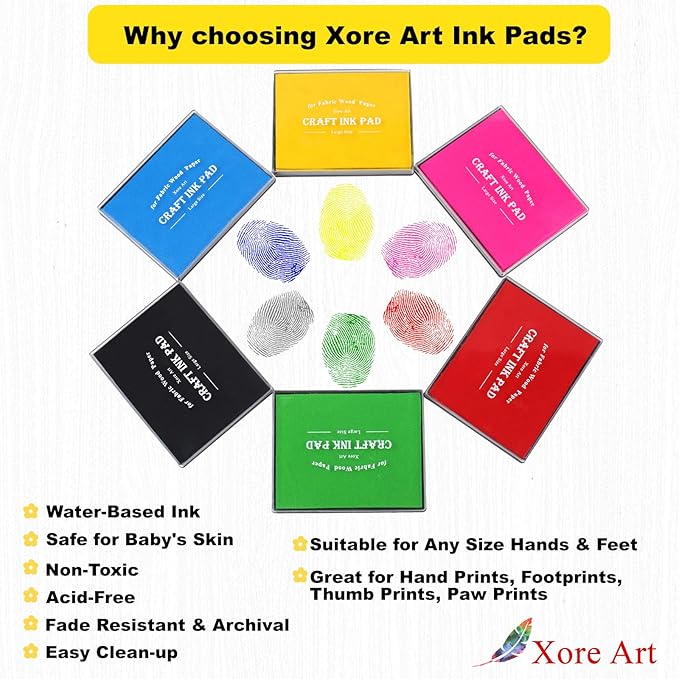 5"x4'' Large Ink Pad Washable Stamp Ink Pad for Baby Footprint Handprint with 30ml Premium Refill Ink (Red)